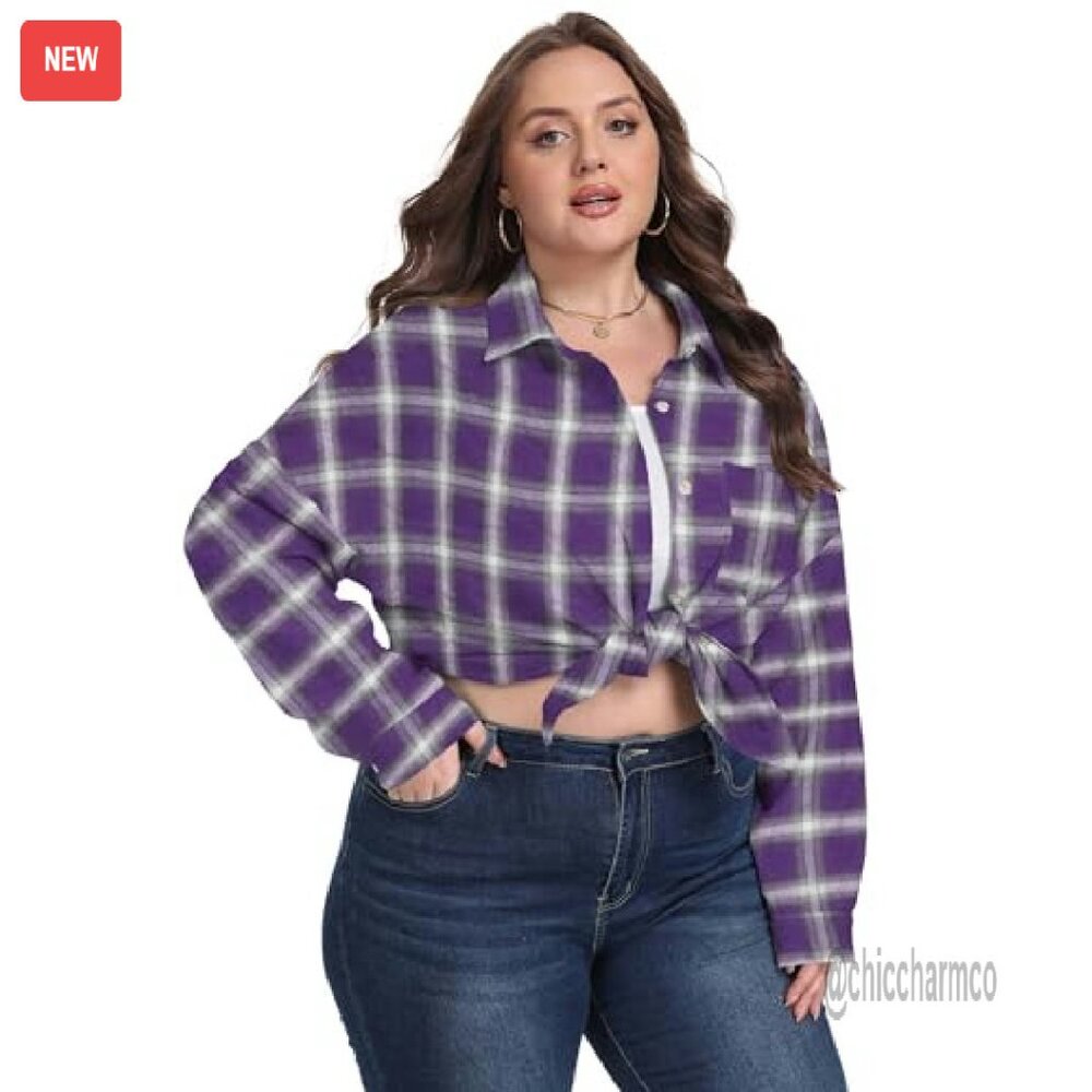 Plus Size Flannel Button Down Shirt Lightweight O… - image 6
